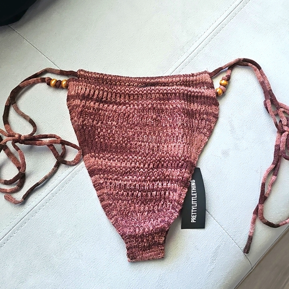 NWT PrettyLittleThing Textured Brown Crochet Bikini Bottom